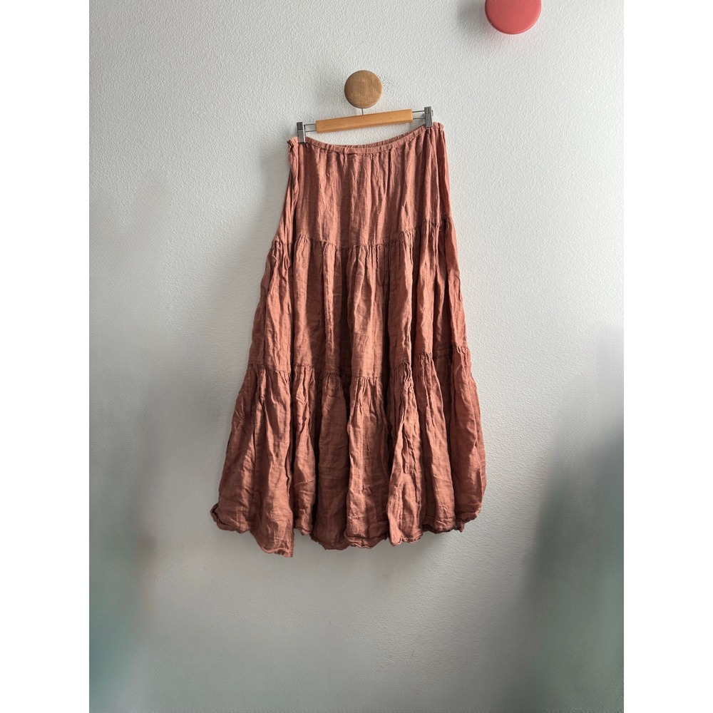 CP Shades Linen Tiered Maxi Skirt Terracotta Clay Boho Made in USA Large - Picture 4 of 5